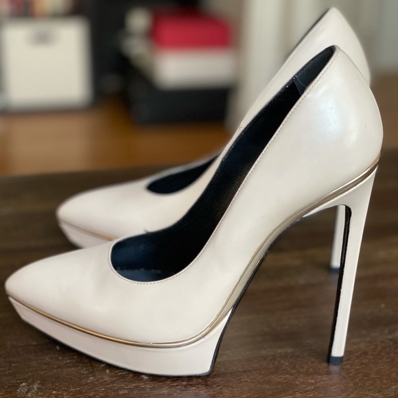 Saint Laurent ‘Janis’ Nude Leather Pumps 37.5 - Picture 1 of 5